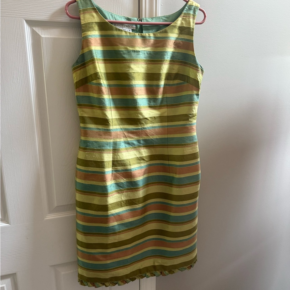 Maggy London Green and Yellow Sheath Mini Dress